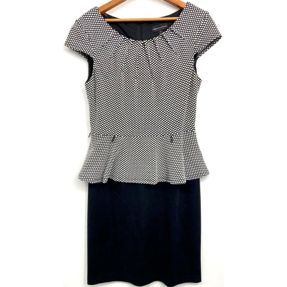 Connected Apparel - Women Black White Polka-Dot Tiered Frill Dress Size 12